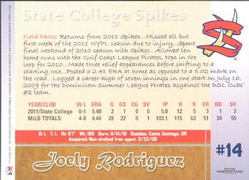 2012 Grandstand State College Spikes #NNO Joely Rodriguez Back