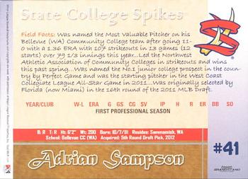 2012 Grandstand State College Spikes #NNO Adrian Sampson Back