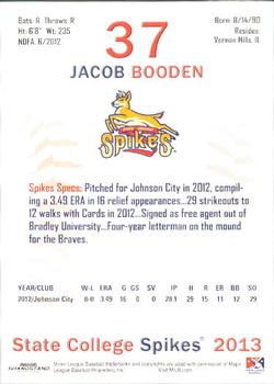 2013 Grandstand State College Spikes #3 Jacob Booden Back