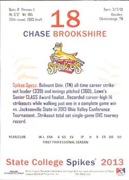 2013 Grandstand State College Spikes #5 Chase Brookshire Back