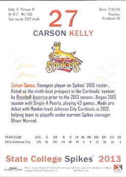 2013 Grandstand State College Spikes #13 Carson Kelly Back