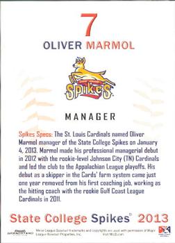 2013 Grandstand State College Spikes #14 Oliver Marmol Back
