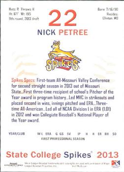 2013 Grandstand State College Spikes #23 Nick Petree Back