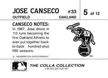 1990 The Colla Collection Limited Edition Jose Canseco #5 Jose Canseco Back