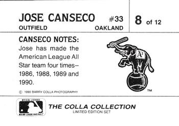 1990 The Colla Collection Limited Edition Jose Canseco #8 Jose Canseco Back