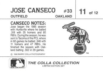 1990 The Colla Collection Limited Edition Jose Canseco #11 Jose Canseco Back