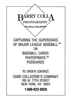1990 The Colla Collection Limited Edition Jose Canseco - Information Card #NNO Barry Colla Photography Back