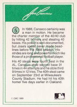 1989 CMC Jose Canseco #5 Jose Canseco Back