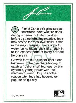 1989 CMC Jose Canseco #6 Jose Canseco Back