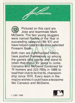 1989 CMC Jose Canseco #12 Jose Canseco Back