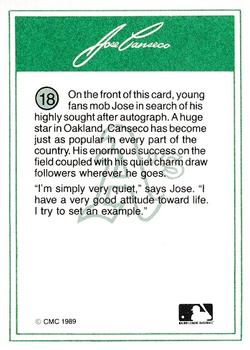 1989 CMC Jose Canseco #18 Jose Canseco Back