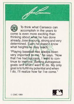 1989 CMC Jose Canseco #20 Jose Canseco Back