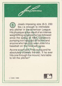 1989 CMC Jose Canseco #1 Jose Canseco Back