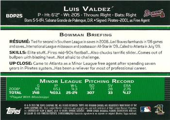 2009 Bowman Draft Picks & Prospects #BDP25 Luis Valdez Back