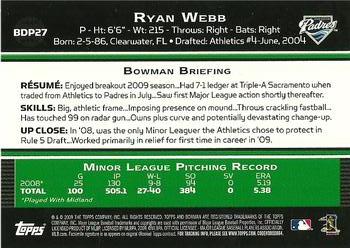 2009 Bowman Draft Picks & Prospects #BDP27 Ryan Webb Back