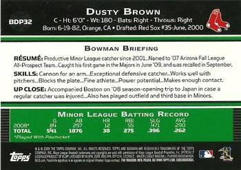 2009 Bowman Draft Picks & Prospects #BDP32 Dusty Brown Back