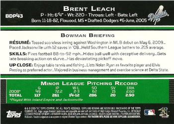 2009 Bowman Draft Picks & Prospects #BDP43 Brent Leach Back