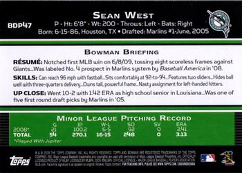 2009 Bowman Draft Picks & Prospects #BDP47 Sean West Back