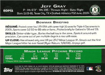 2009 Bowman Draft Picks & Prospects #BDP51 Jeff Gray Back