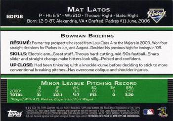 2009 Bowman Draft Picks & Prospects #BDP18 Mat Latos Back