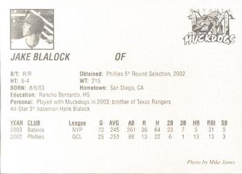 2004 Batavia Muckdogs #NNO Jake Blalock Back