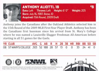 2009 Grandstand Vancouver Canadians #NNO Anthony Aliotti Back