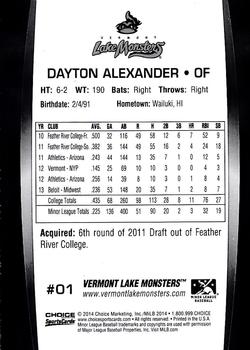 2014 Choice Vermont Lake Monsters #1 Dayton Alexander Back