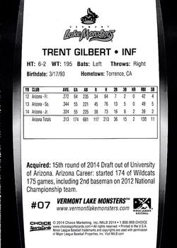 2014 Choice Vermont Lake Monsters #7 Trent Gilbert Back