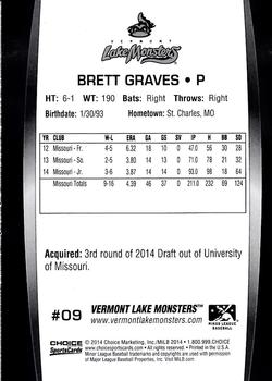 2014 Choice Vermont Lake Monsters #9 Brett Graves Back