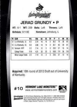 2014 Choice Vermont Lake Monsters #10 Jerad Grundy Back