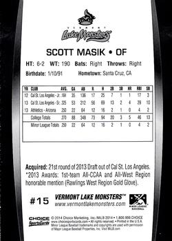 2014 Choice Vermont Lake Monsters #15 Scott Masik Back