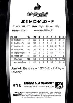 2014 Choice Vermont Lake Monsters #18 Joe Michaud Back