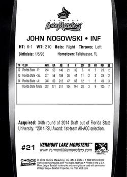 2014 Choice Vermont Lake Monsters #21 John Nogowski Back