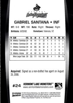 2014 Choice Vermont Lake Monsters #24 Gabriel Santana Back