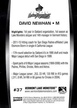 2014 Choice Vermont Lake Monsters #37 David Newhan Back