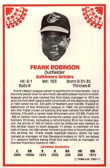 1982 TCMA Stars of the 50's #17 Frank Robinson Back