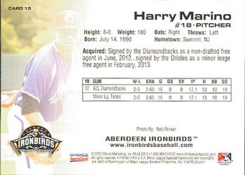 2013 Choice Aberdeen IronBirds #15 Harry Marino Back