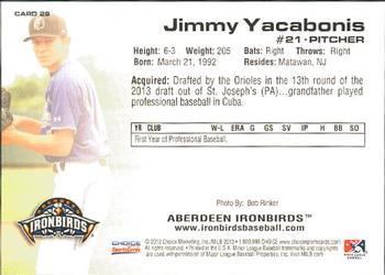 2013 Choice Aberdeen IronBirds #29 Jimmy Yacabonis Back
