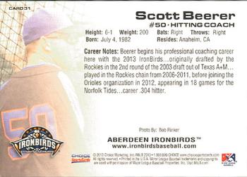 2013 Choice Aberdeen IronBirds #31 Scott Beerer Back