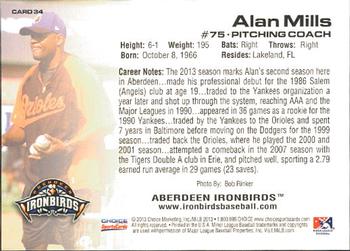 2013 Choice Aberdeen IronBirds #34 Alan Mills Back