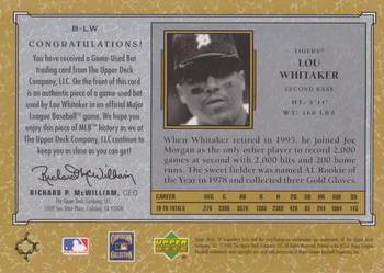 2001 SP Legendary Cuts - Debut Game Bat #B-LW Lou Whitaker Back