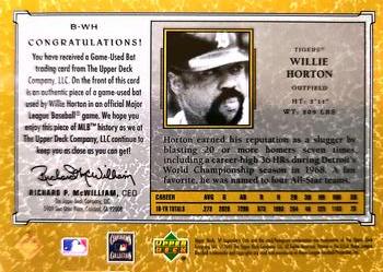 2001 SP Legendary Cuts - Debut Game Bat #B-WH Willie Horton Back
