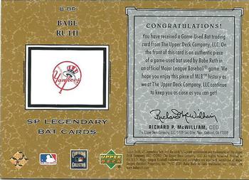 2001 SP Legendary Cuts - Game Bat #B-BR Babe Ruth Back