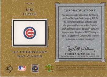 2001 SP Legendary Cuts - Game Bat #B-KC Kiki Cuyler Back