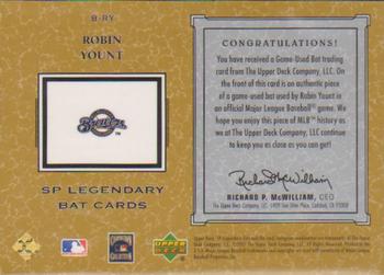 2001 SP Legendary Cuts - Game Bat #B-RY Robin Yount Back