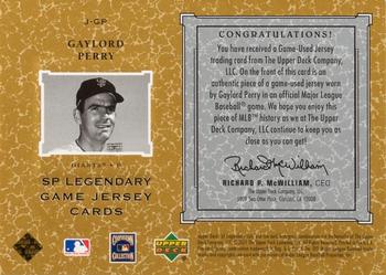 2001 SP Legendary Cuts - Game Jersey #J-GP Gaylord Perry Back
