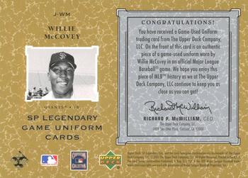 2001 SP Legendary Cuts - Game Jersey #J-WM Willie McCovey Back