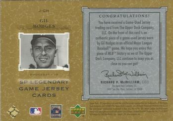 2001 SP Legendary Cuts - Game Jersey #J-GH Gil Hodges Back
