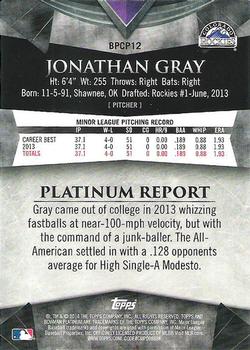 2014 Bowman Platinum - Chrome Prospects Orange Refractors #BPCP12 Jonathan Gray Back