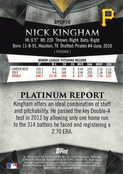 2014 Bowman Platinum - Chrome Prospects Orange Refractors #BPCP76 Nick Kingham Back